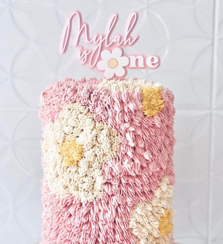 Layered Custom Name and Number Acrylic Birthday Cake Topper - Daisy