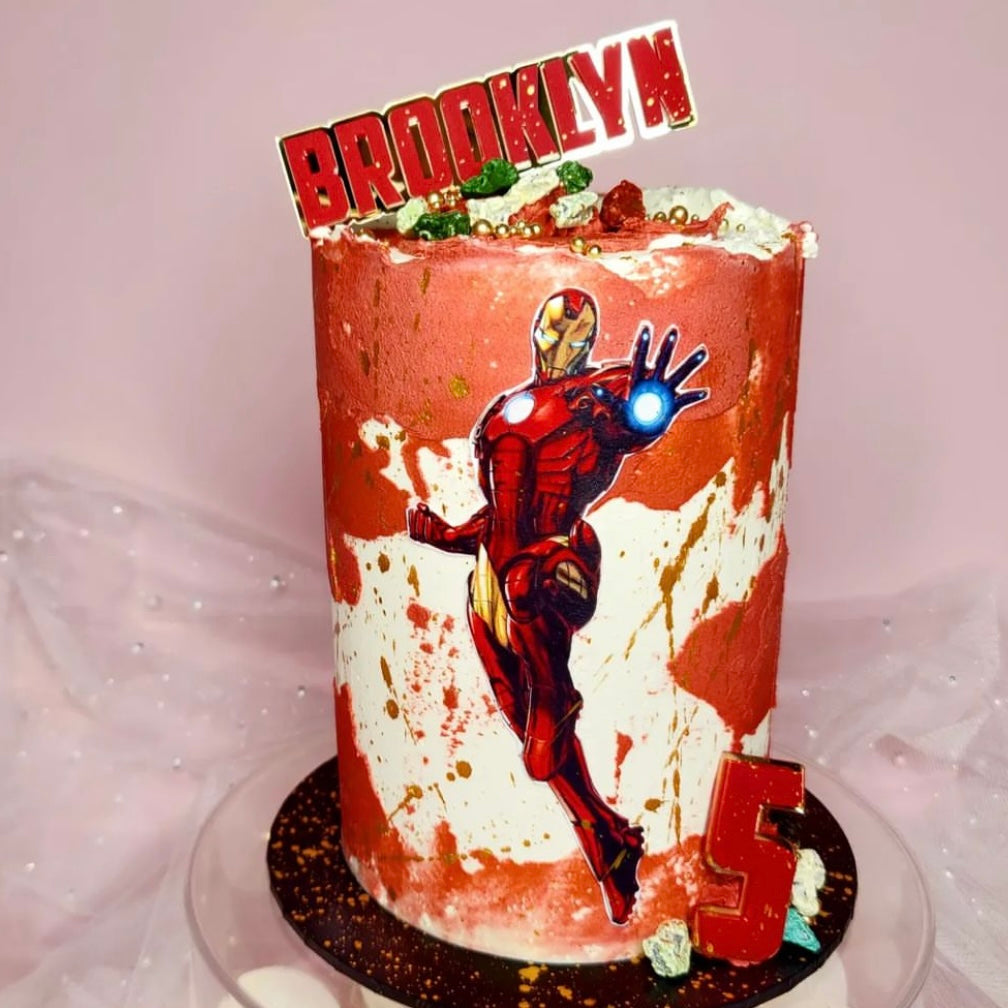 Double Layered Acrylic Birthday Cake Fropper + Topper - Ironman