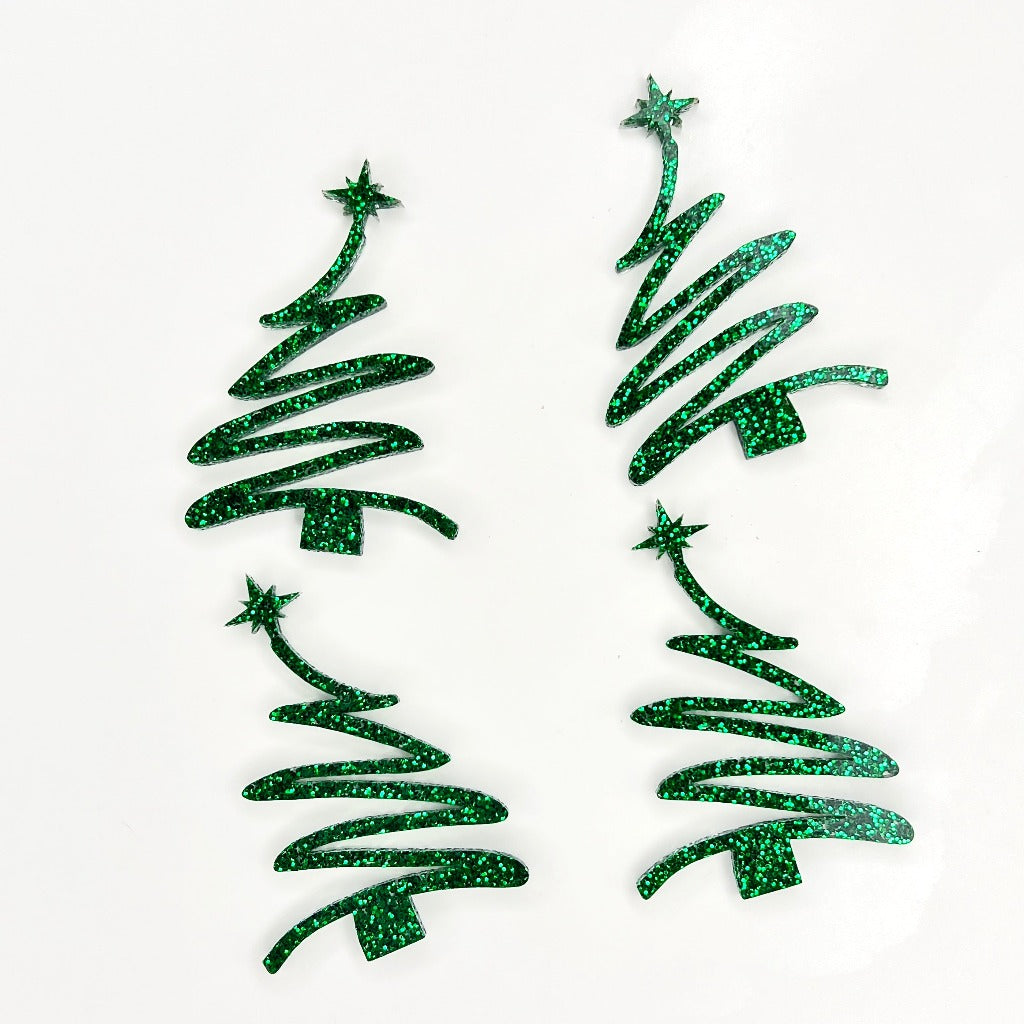 Acrylic Cupcake Topper Charms - Christmas Trees 6pc green glitter