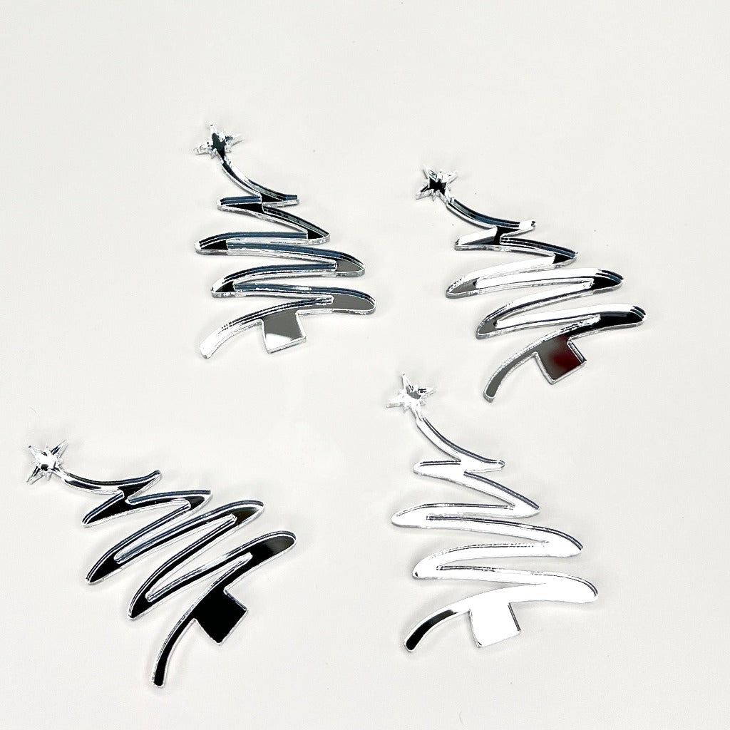 Acrylic Cupcake Topper Charms - Christmas Trees 6pc silver