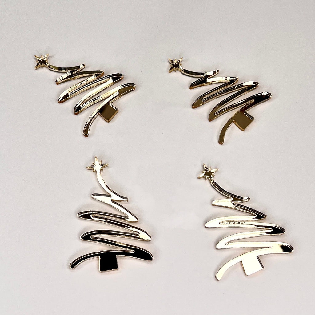 Acrylic Cupcake Topper Charms - Christmas Trees 6pc gold