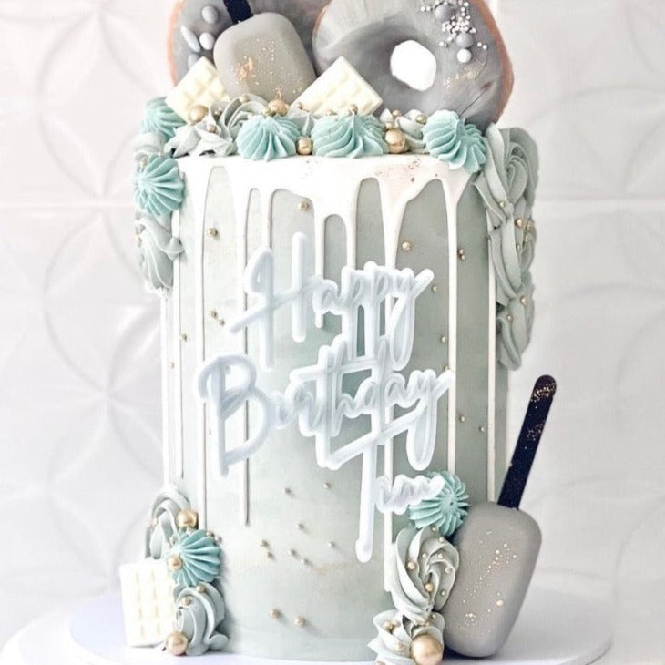 Layered Custom Name Acrylic Happy Birthday Cake Fropper