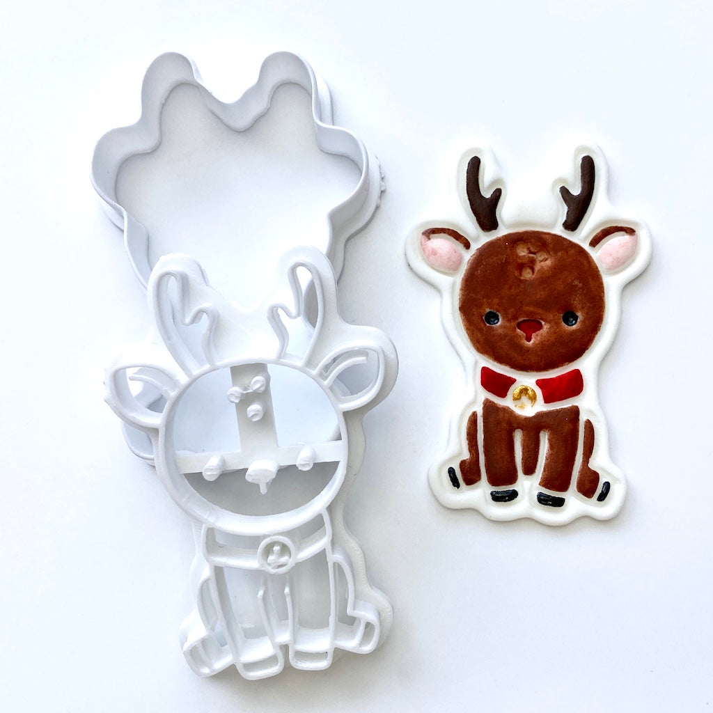 Christmas reindeer man cookie fondant embosser cutter
