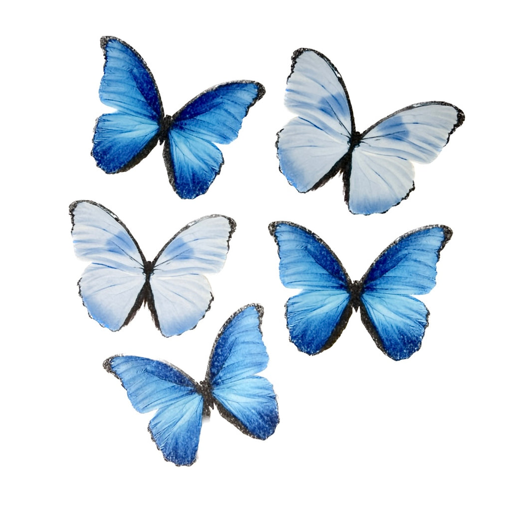 Edible Wafer Cake Toppers - Large Blue Butterflies 5pc