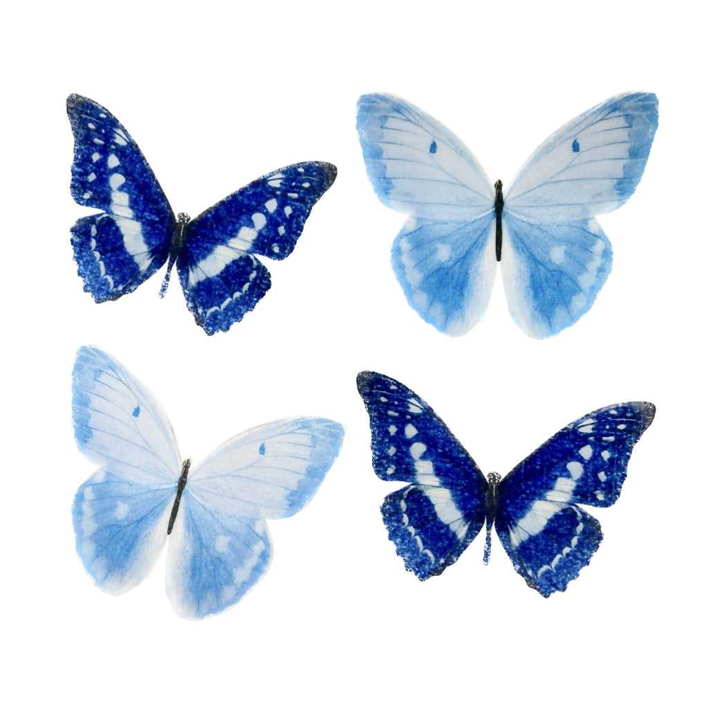 Edible Wafer Cake Toppers - Blue Large Butterflies 4pc