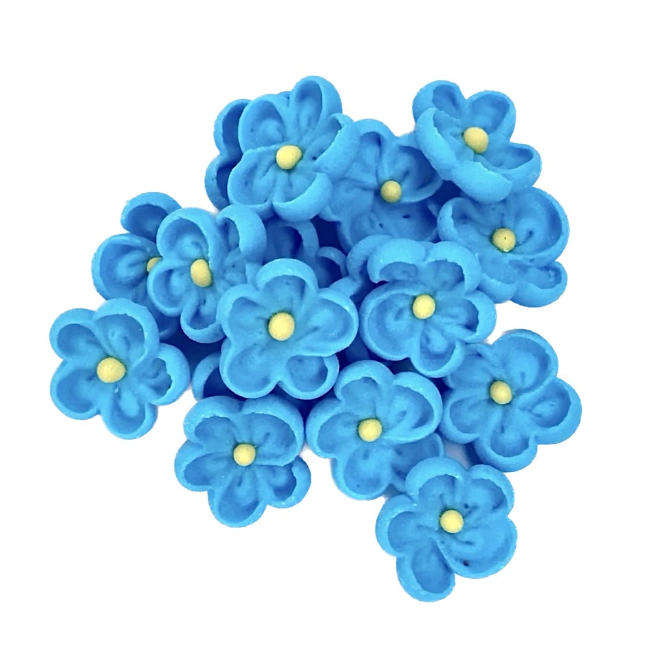Edible Mini Sugar Cupcake Decorations - Blue Flowers 15pc
