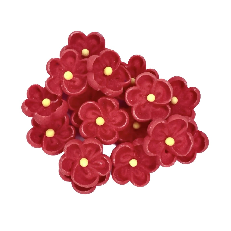 Edible Mini Sugar Cupcake Decorations - Red Flowers 15pc