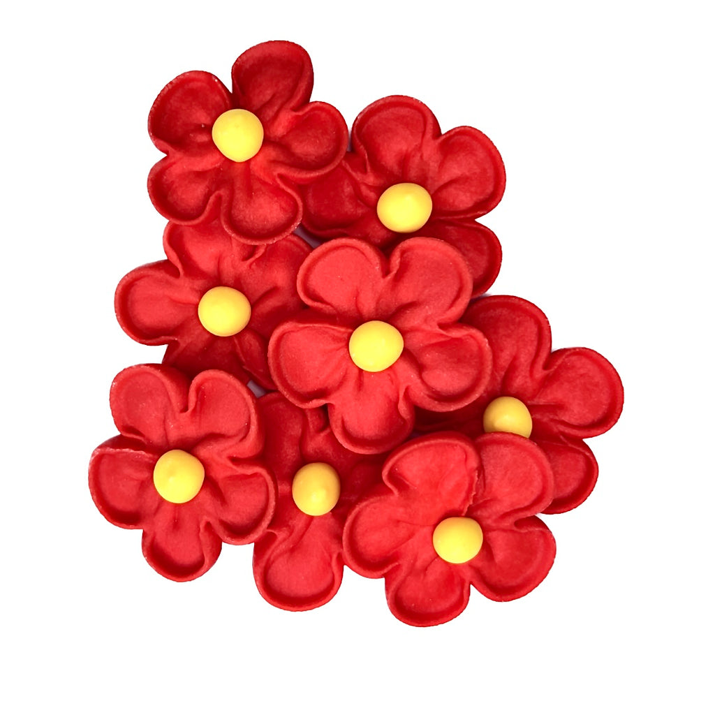 Edible Sugar Cupcake Decorations - 5 Petal Red Flowers 8pc