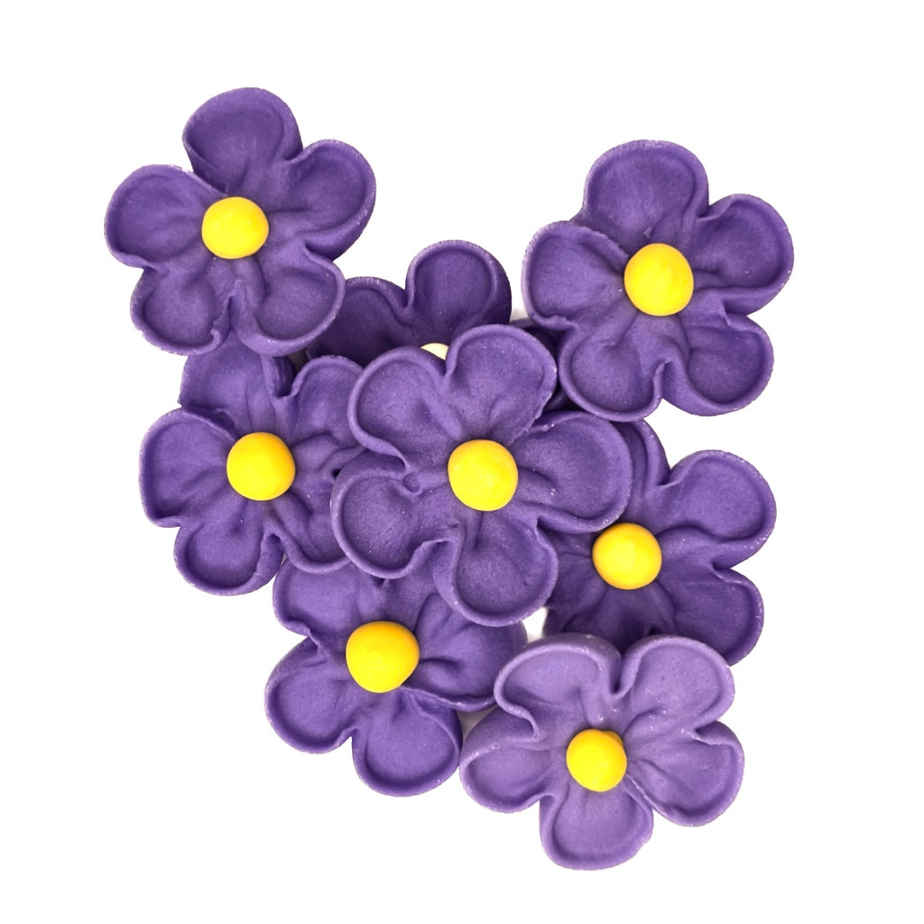Edible Sugar Cupcake Decorations - 5 Petal Purple Flowers 8pc