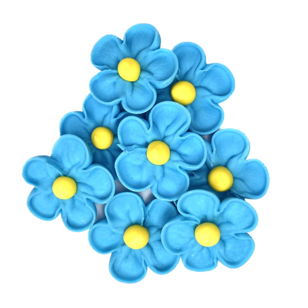 Edible Sugar Cupcake Decorations - 5 Petal Blue Flowers 8pc