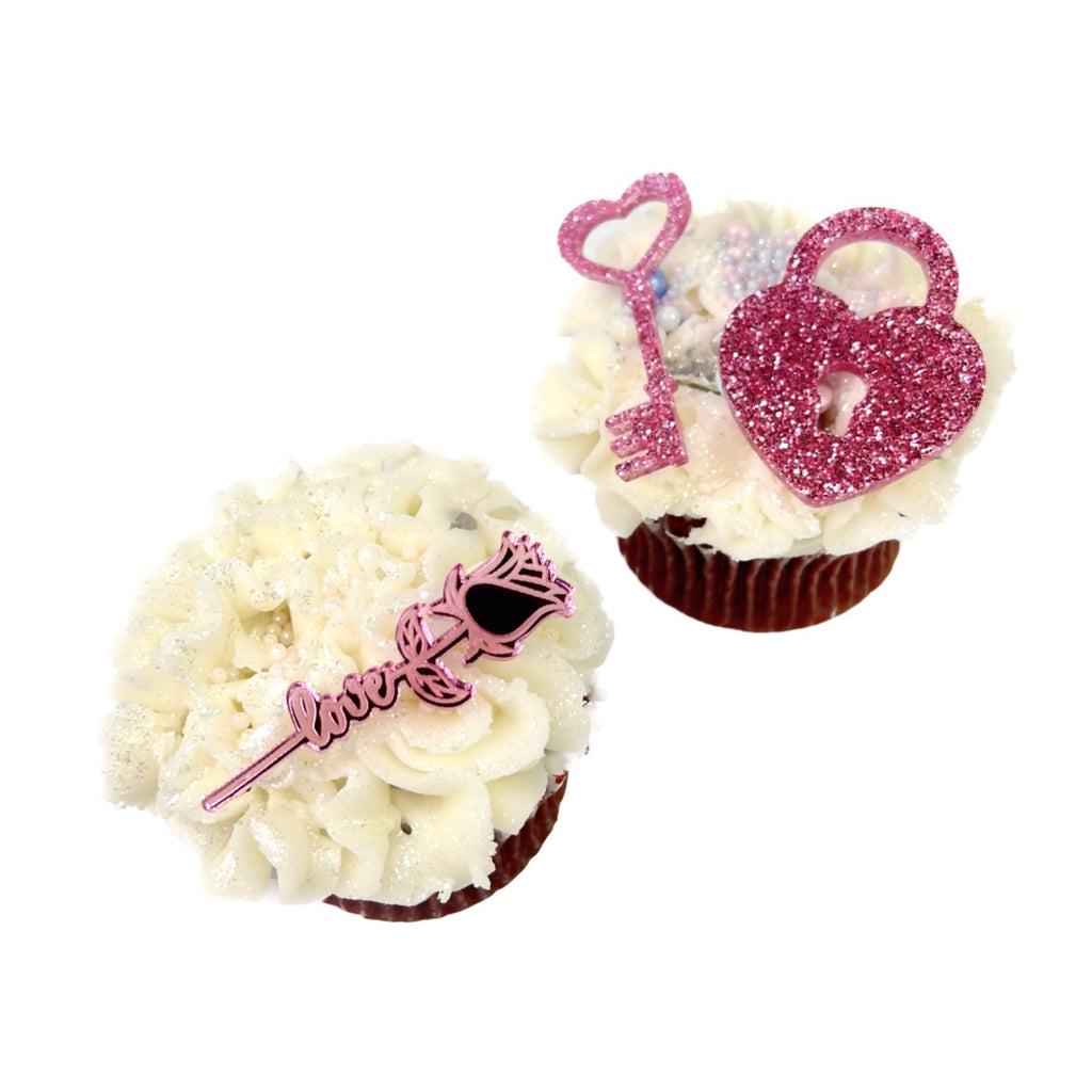 Acrylic Cupcake Topper Charms - Locket and Rose 6pc