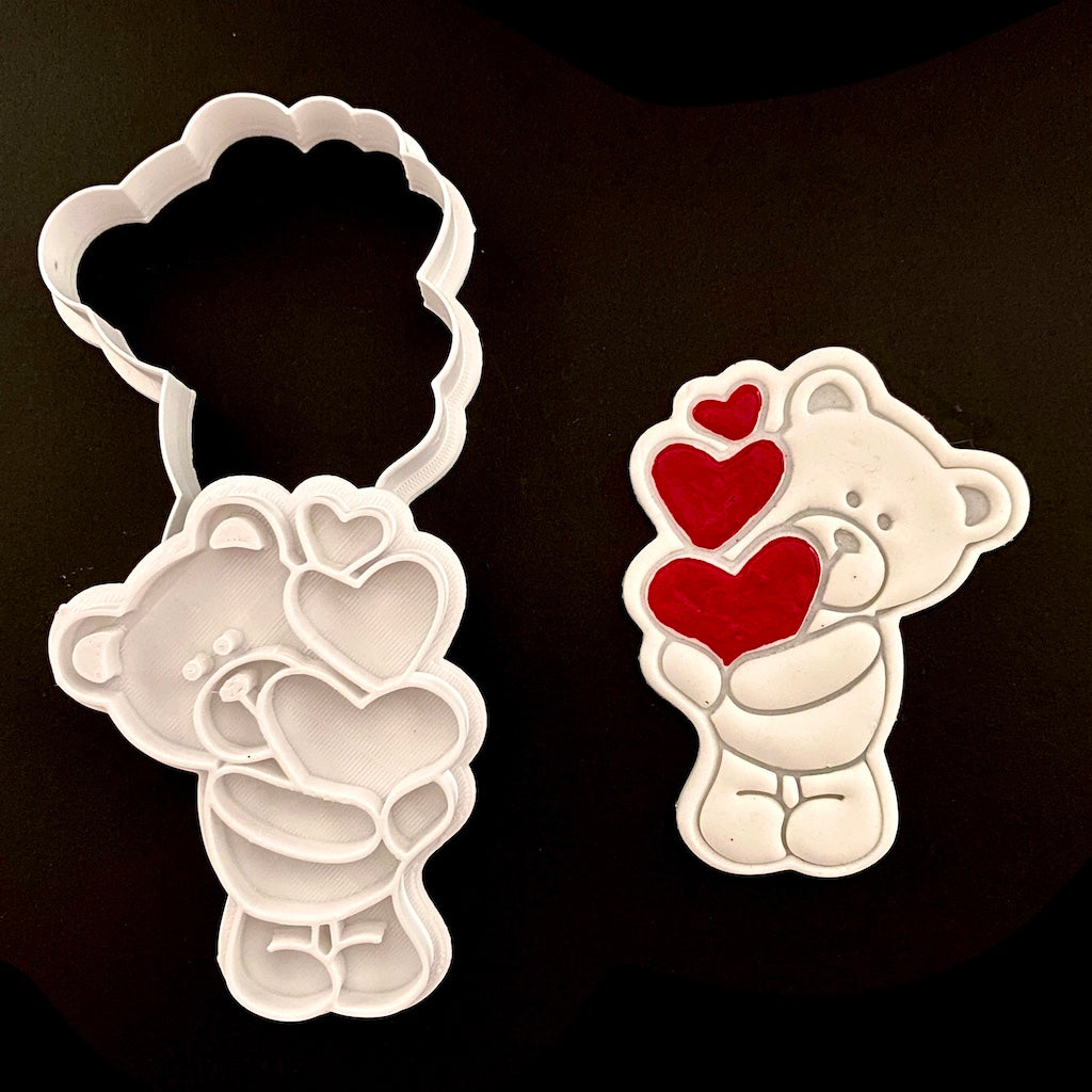 valentine's day teddy bear hearts cookie cutter fondant embosser