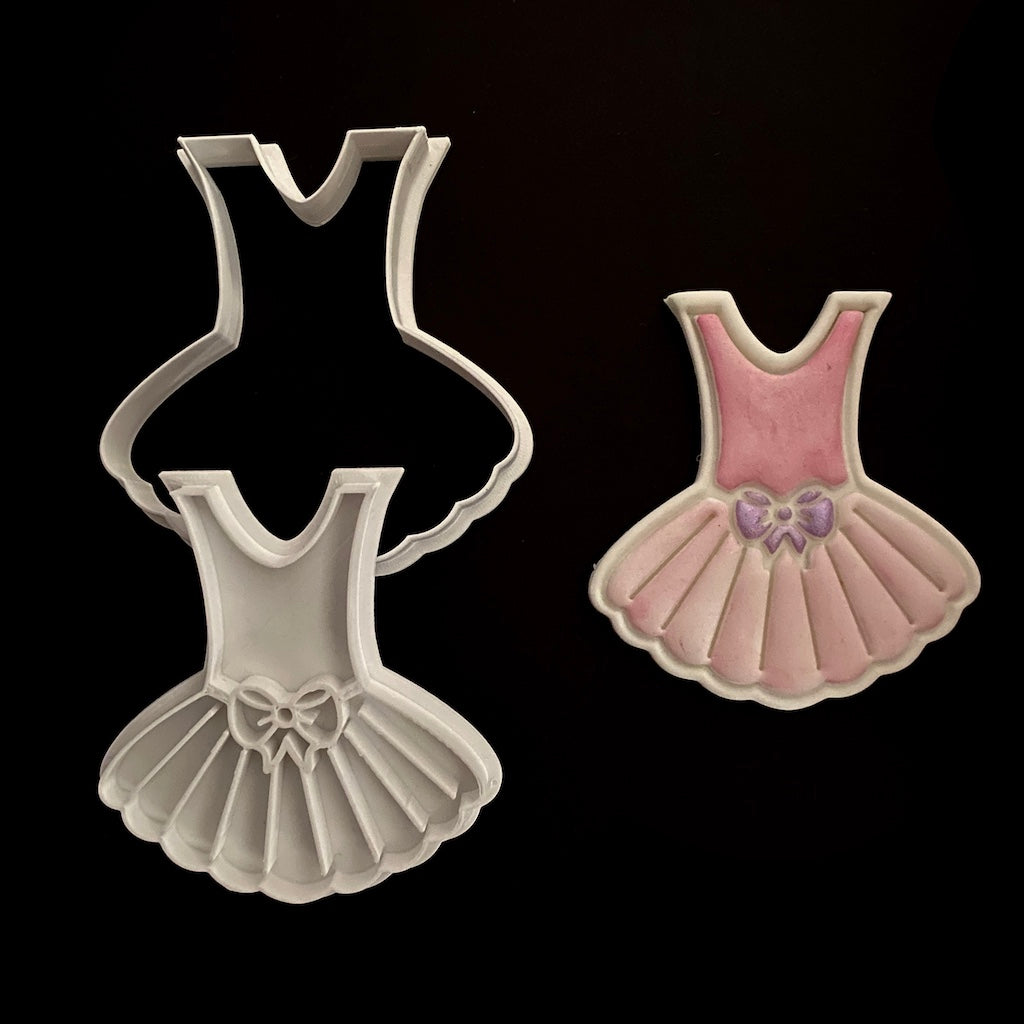 Plastic Cookie Cutter + Cookie Stamp - Ballerina Dress