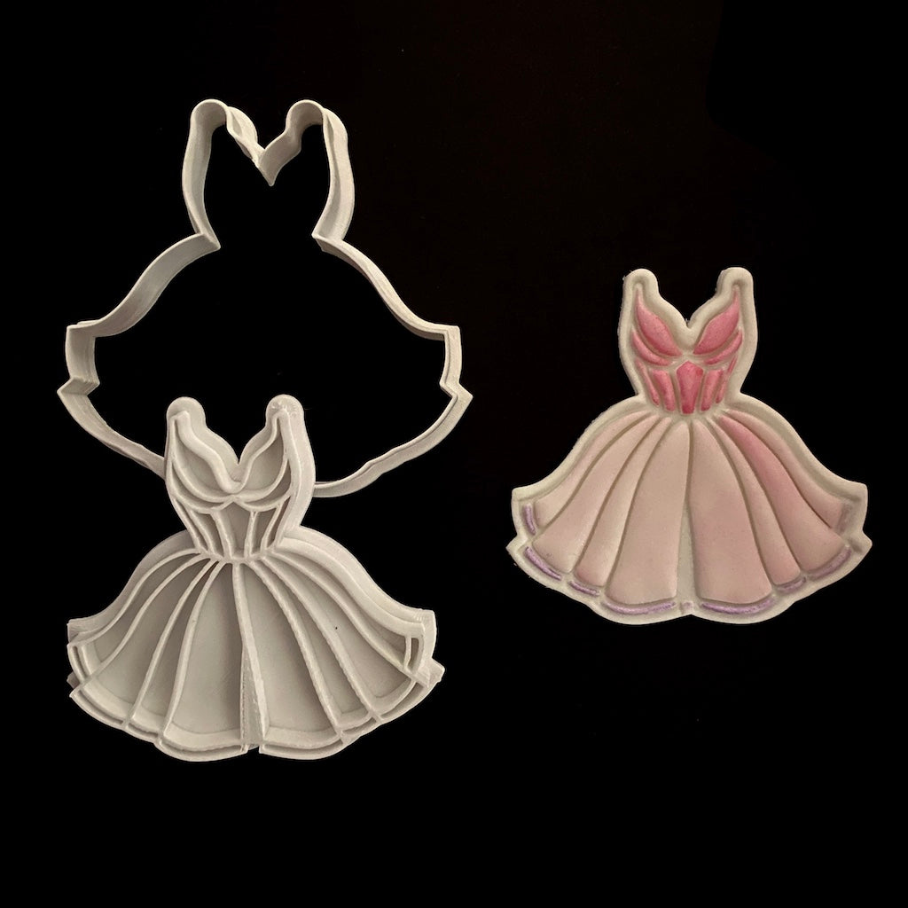 Plastic Cookie Cutter + Cookie Stamp - Ball Dress
