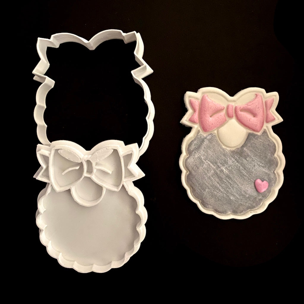 Frilly Baby Bib with a bow cookie cutter with cookie stamp