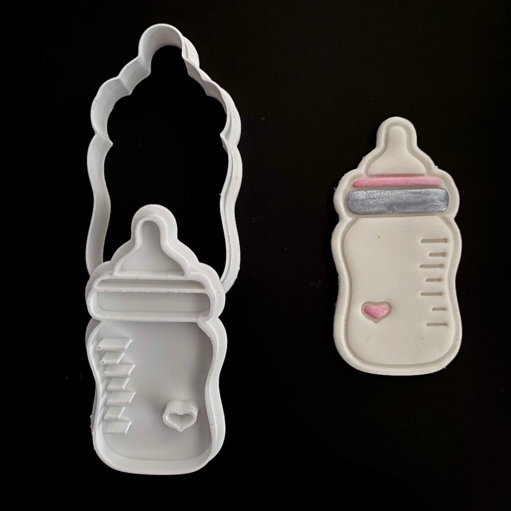 Baby milk bottle cookie cutter with cookie stamp