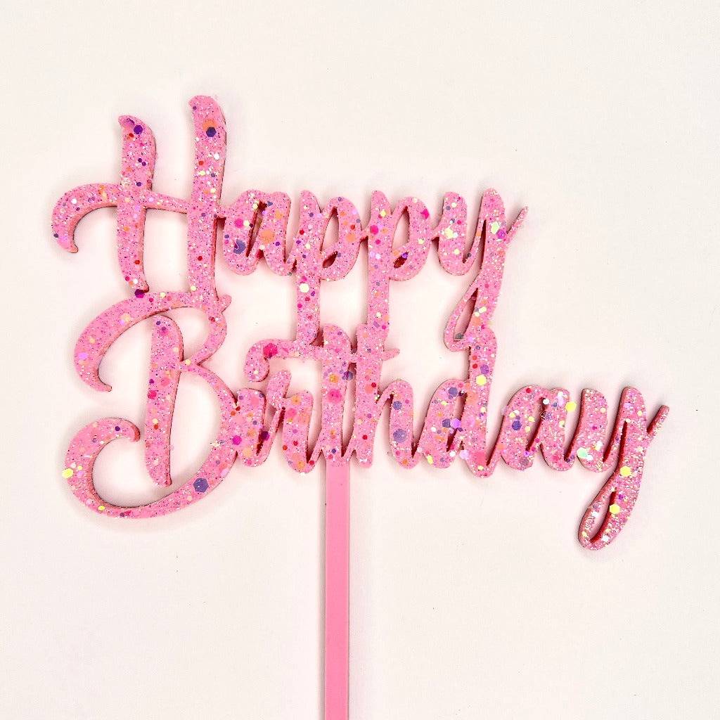Acrylic Iridescent Glitter Cake Topper - Happy Birthday