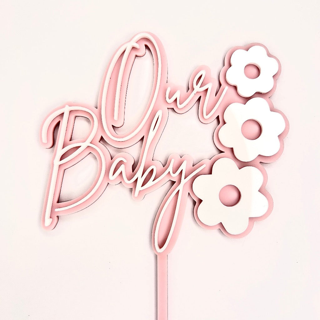 Double Layer Acrylic Baby Shower Cake Topper - Our Baby