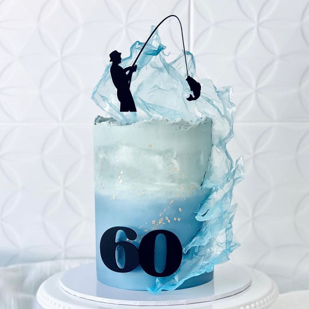 Custom Acrylic Birthday Cake Fropper + Topper - Fishing