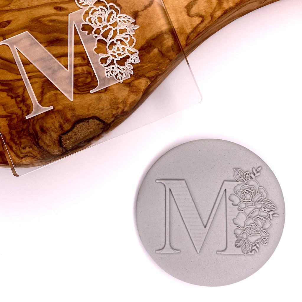 Acrylic large floral letter cookie stamp M