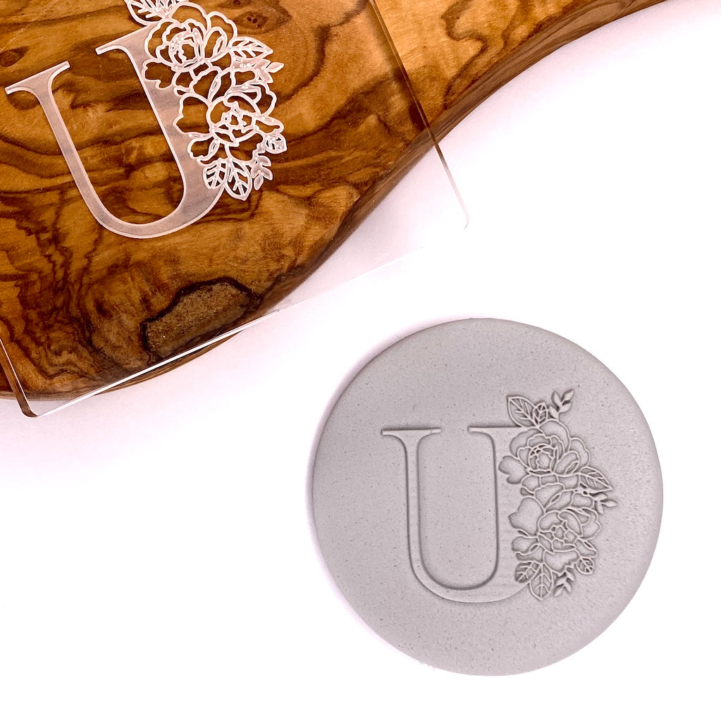 Acrylic large floral letter cookie stamp U
