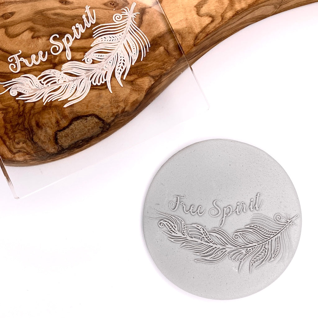 acrylic cookie stamp fondant embosser debosser boho free spirit feather