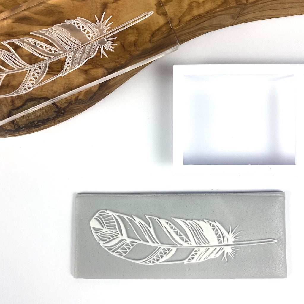 acrylic cookie stamp fondant embosser debosser boho feather