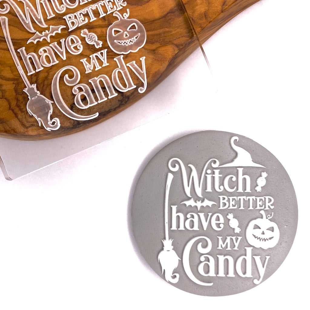 Cookie stamp fondant embosser happy halloween witch better have my candy broom witch hat