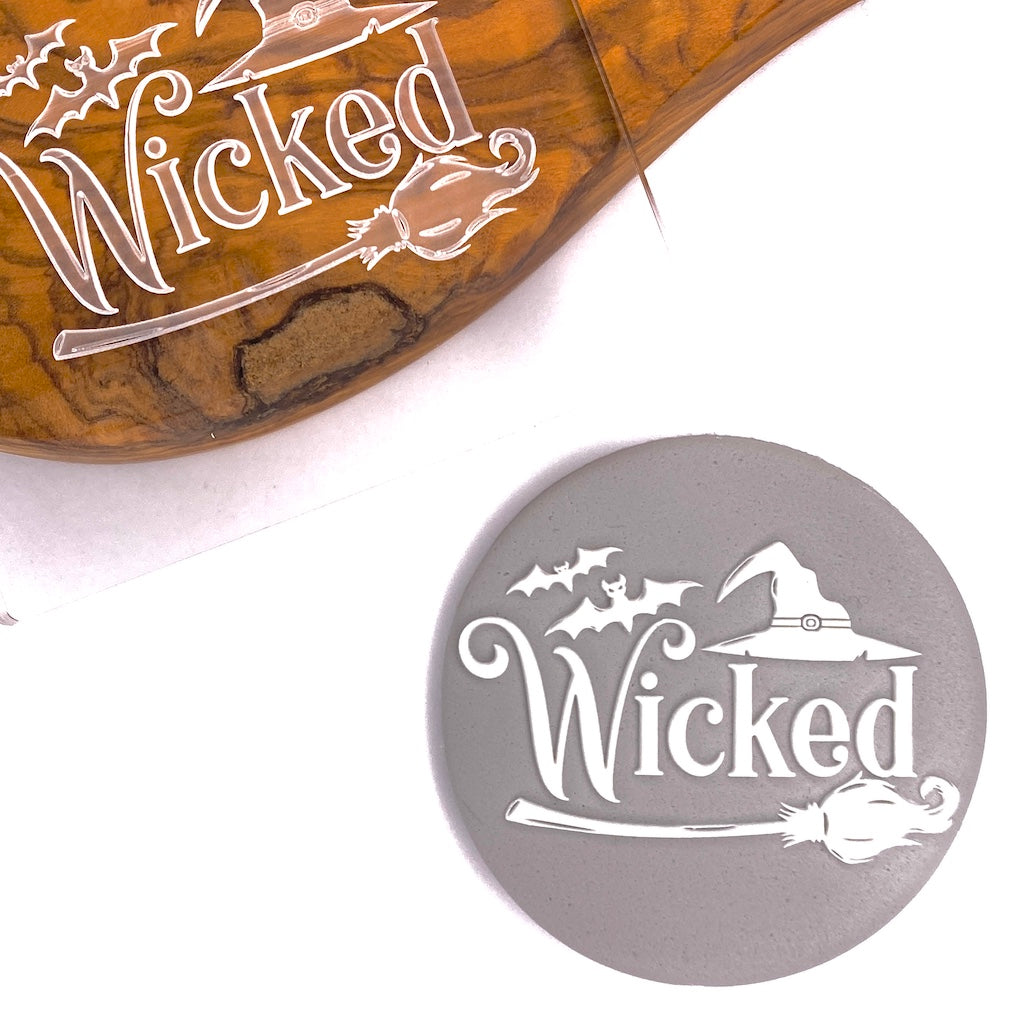 Cookie stamp fondant embosser happy halloween wicked witch hat broom bats