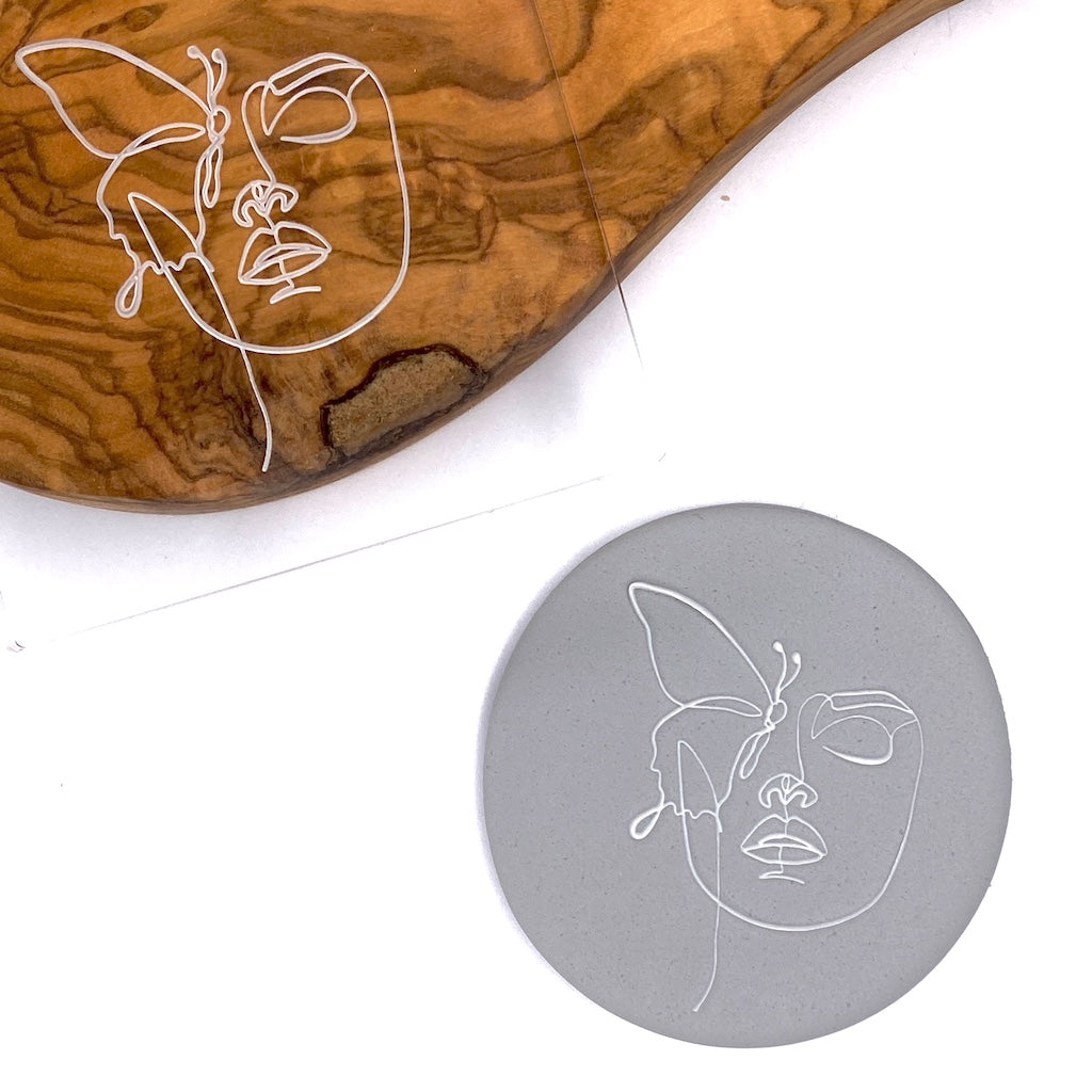 acrylic cookie stamp fondant embosser line art butterfly face
