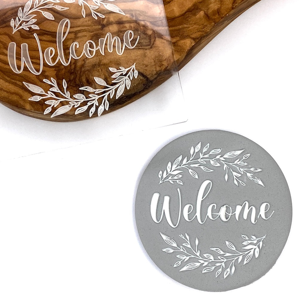 acrylic cookie stamp fondant embosser welcome floral freath