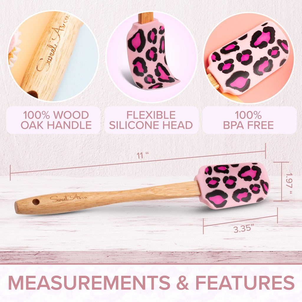 Sweet As Co. Silicone Spatula with measurements leopard print
