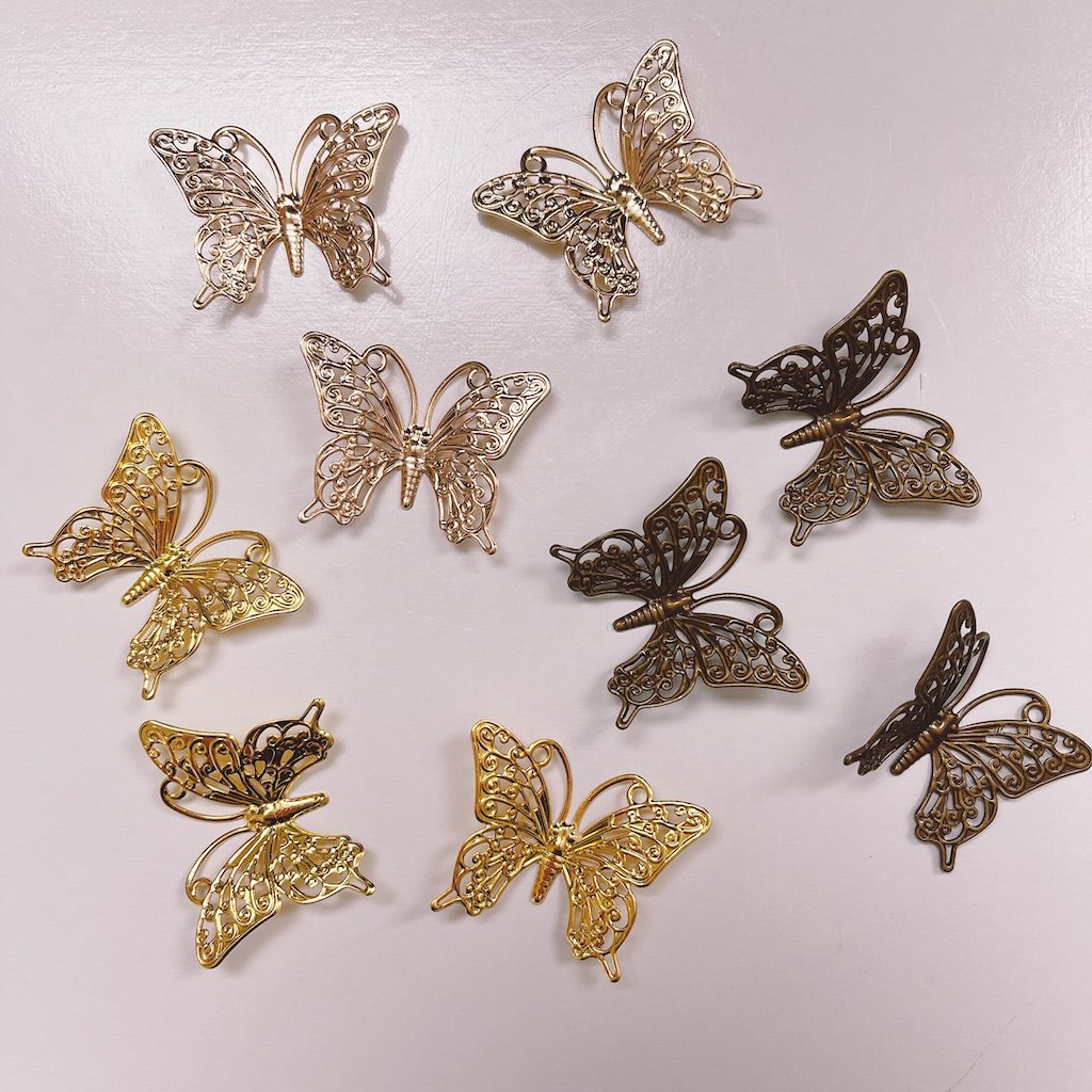 Arched Flat Butterflies 35mm Wing Span -Arched Flat Butterflies 35mm Wing Span - Champagne Gold