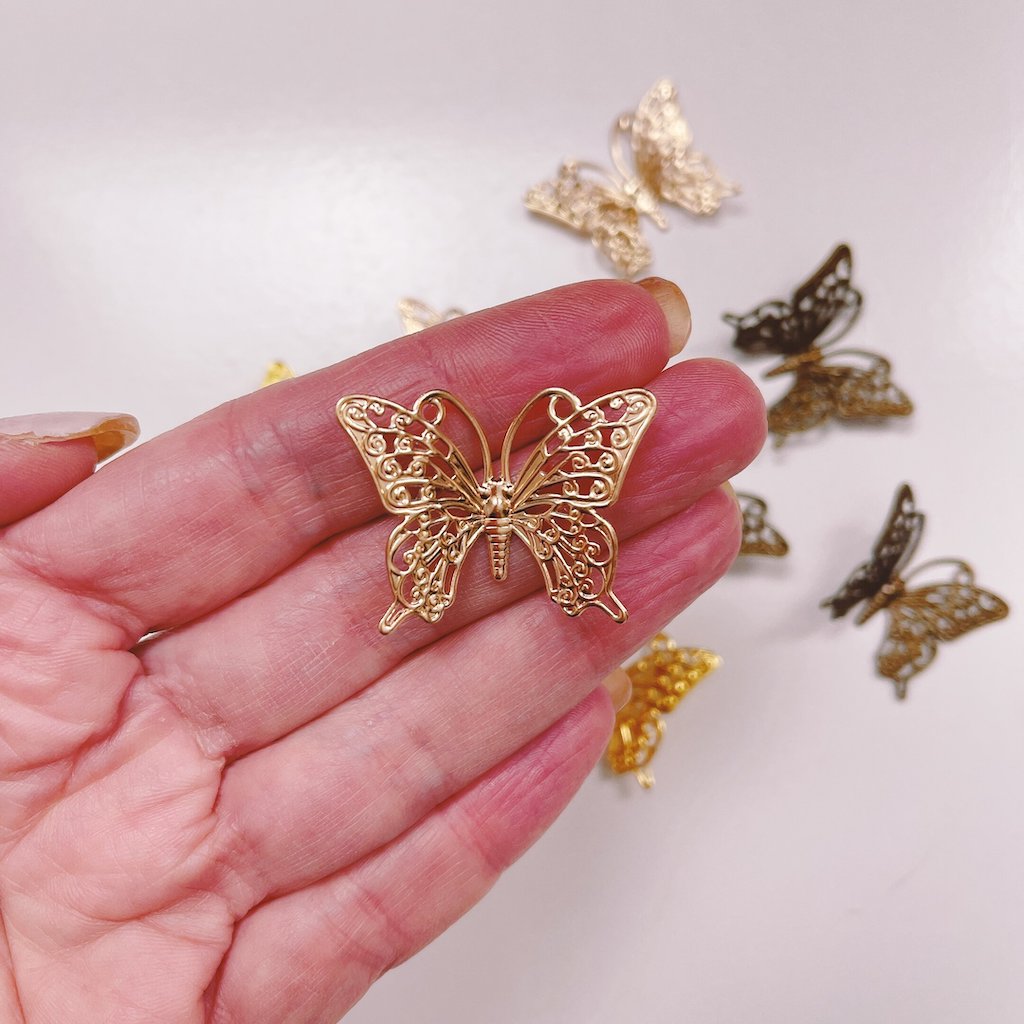 Arched Flat Butterflies 35mm Wing Span -Arched Flat Butterflies 35mm Wing Span - Champagne Gold
