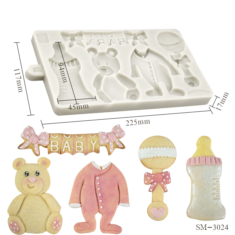 Baby Shower Decorations Silicone Mould bottle pacifier teddy bear