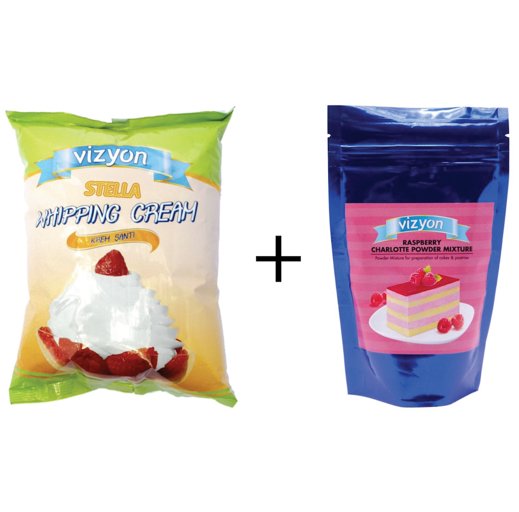 Vizyon Stella Whipping cream powder 1kg and charlotte mousse mix powder 200g raspberry