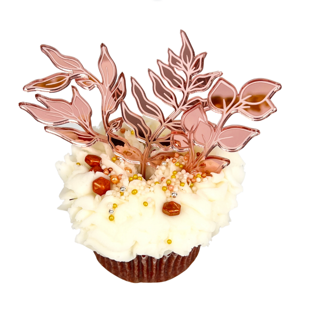Acrylic Cupcake Topper Charms - Rose Gold Leaves 3pc