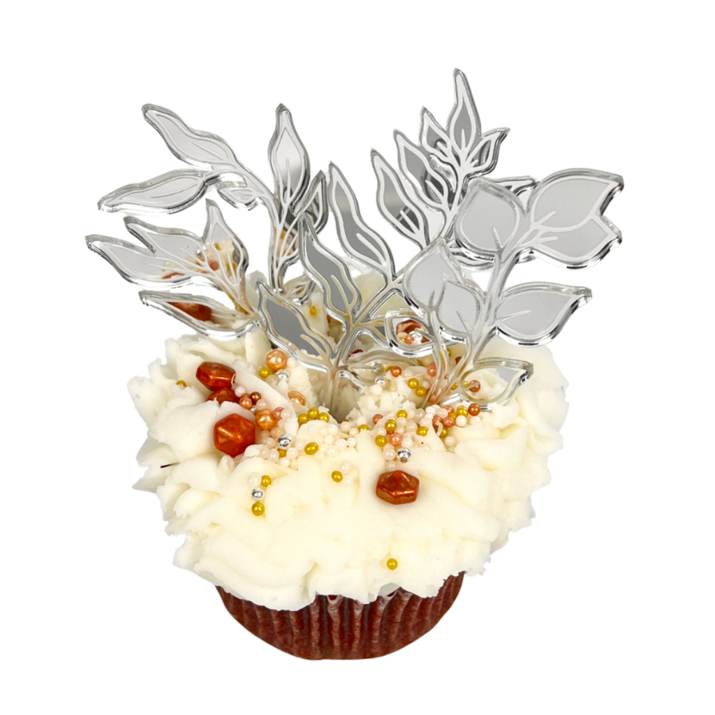 Acrylic Cupcake Topper Charms - Silver Leaves 3pc