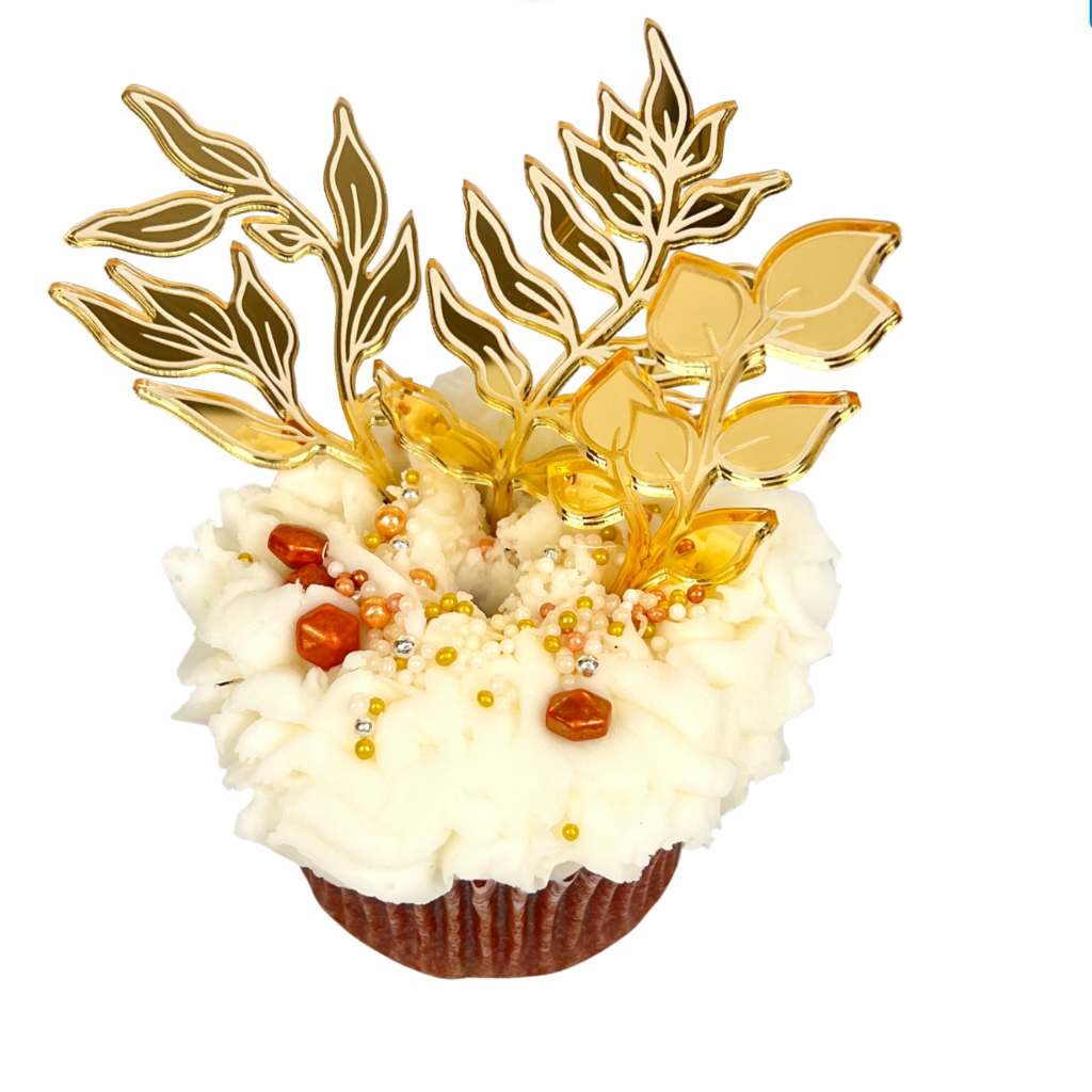 Acrylic Cupcake Topper Charms - Gold Leaves 3pc