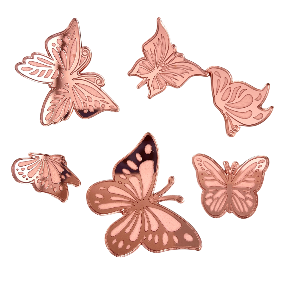 Acrylic Cupcake Topper Charms - Rose Gold Butterflies 6pc