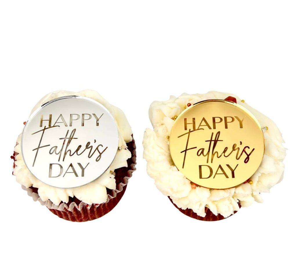 Round Acrylic Cupcake Topper Disc - Happy Father's Day 6pc silver gold