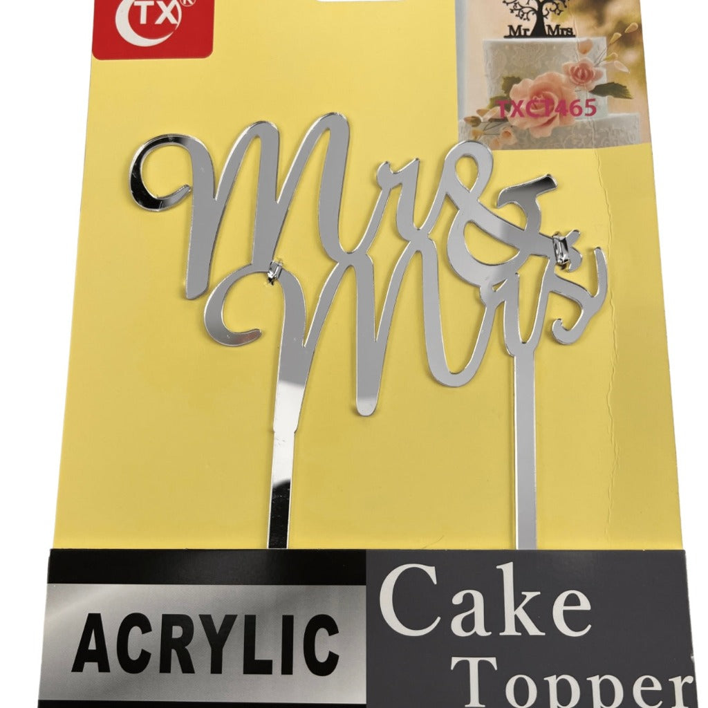 Acrylic Wedding Cake Topper – Mr & Mrs Silver