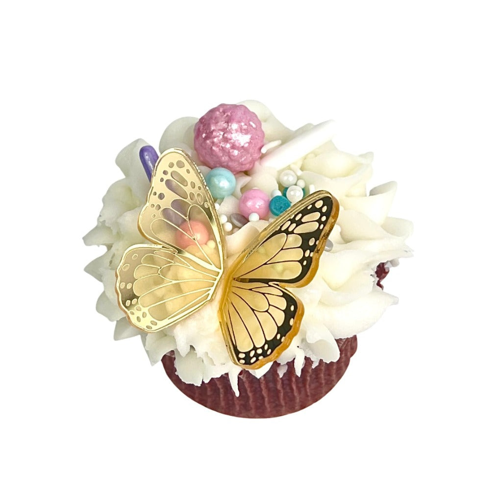 Acrylic Cupcake Topper Charms - Gold Butterfly Wings 6pc