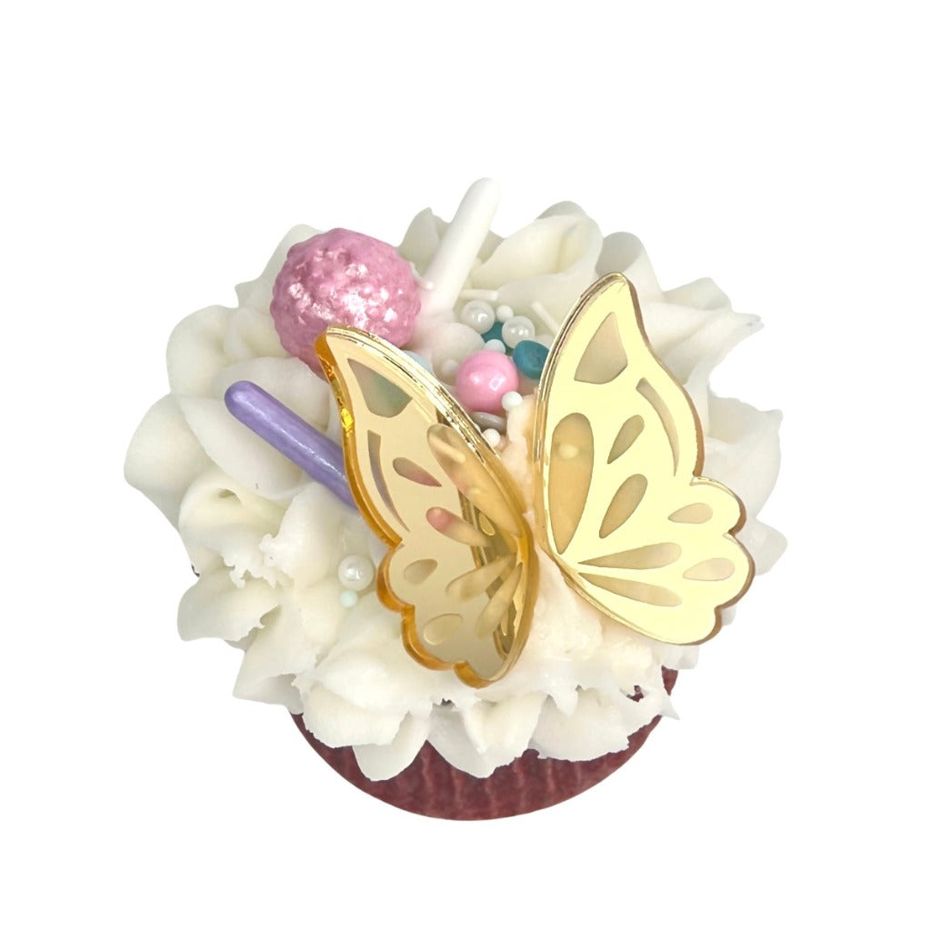 Acrylic Cupcake Topper Charms - Gold Butterfly Wings 6pc