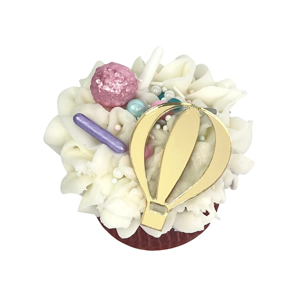 Acrylic Cupcake Topper Charms - Gold Hot Air Balloons 6pc