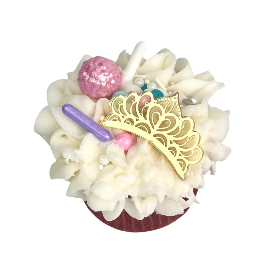 Acrylic Cupcake Topper Charms - Gold Princess Tiaras 6pc