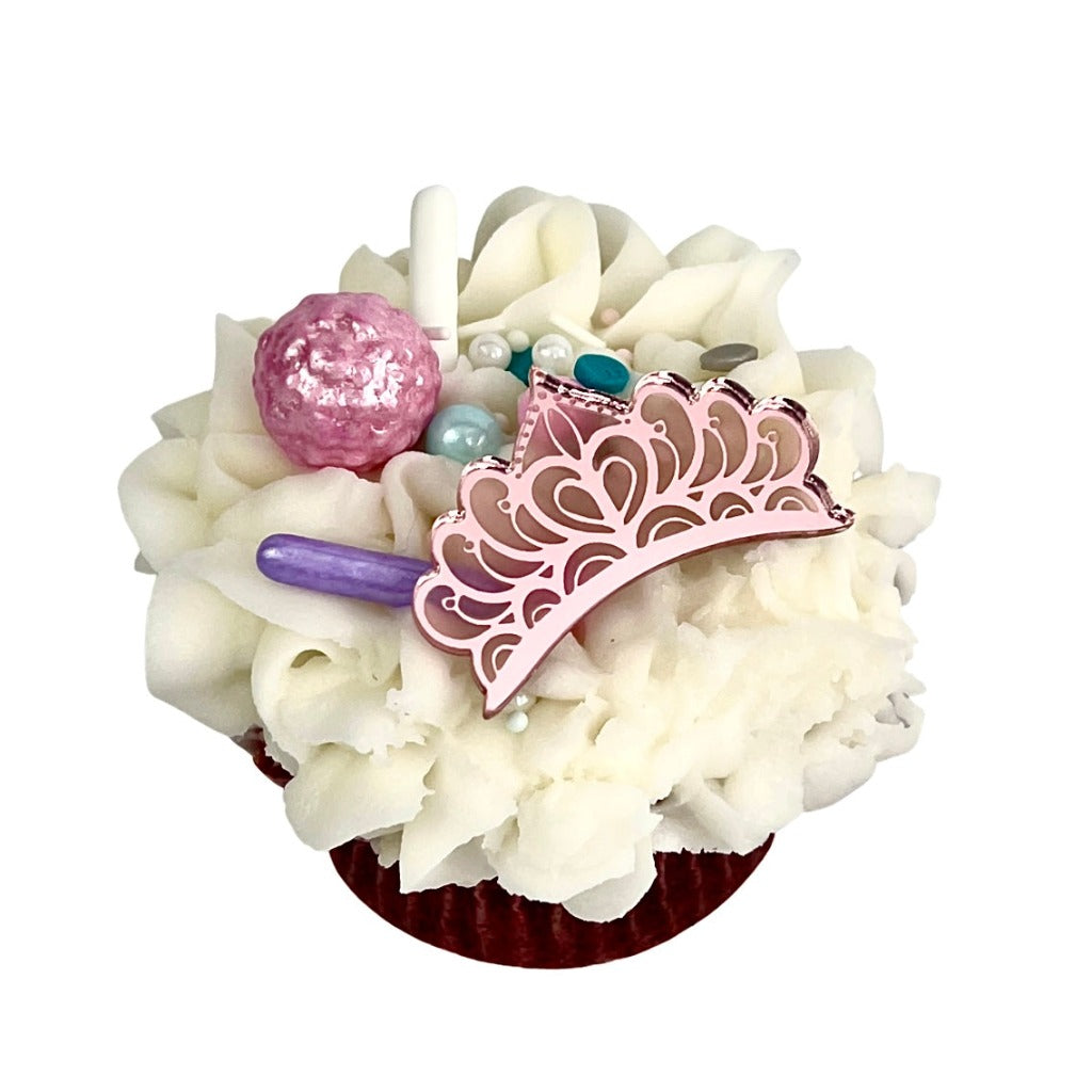 Acrylic Cupcake Topper Charms - Rose Gold Princess Tiaras 6pc