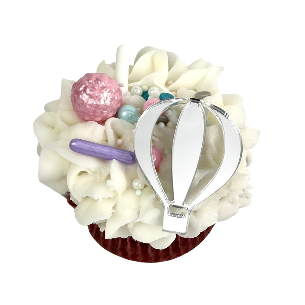 Acrylic Cupcake Topper Charms - Silver Hot Air Balloons 6pc