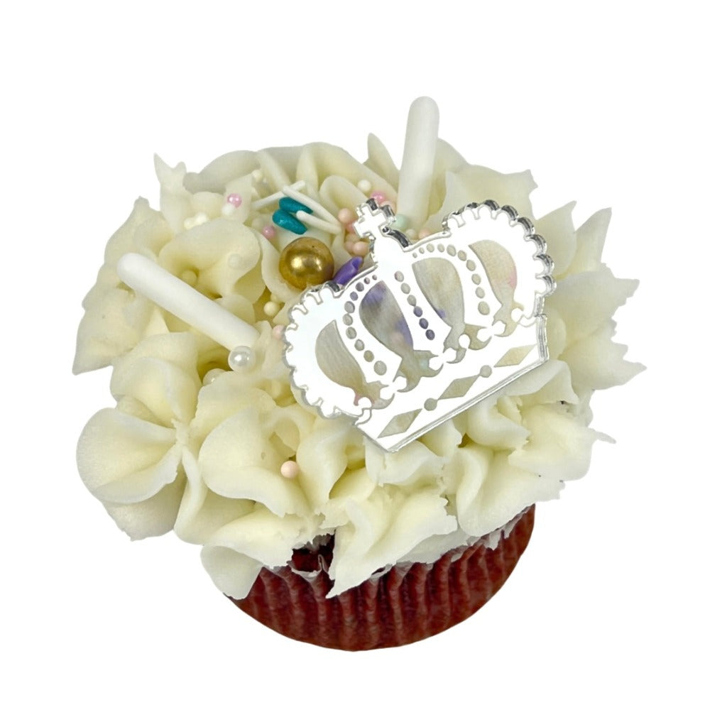Acrylic Cupcake Topper Charms - Silver Crowns 6pc