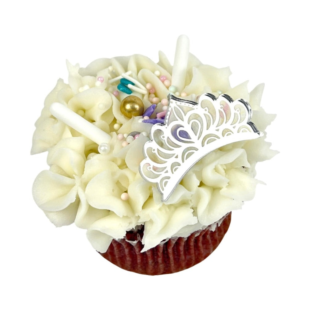 Acrylic Cupcake Topper Charms - Silver Princess Tiaras 6pc